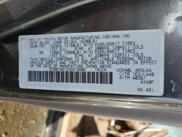 Photo 11 VIN: 5TBBT48123S419806 - TOYOTA TUNDRA ACC 