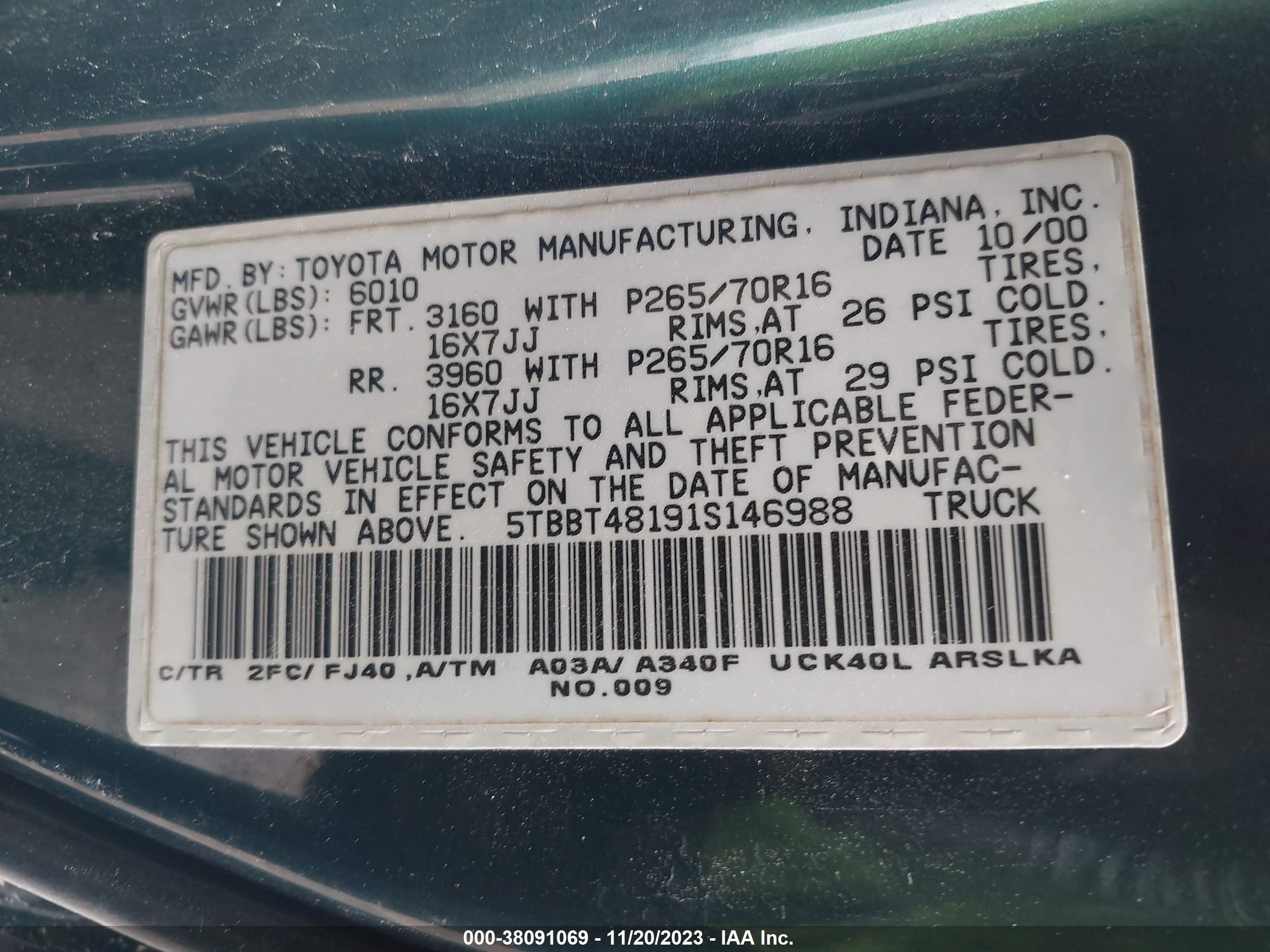 Photo 8 VIN: 5TBBT48191S146988 - TOYOTA TUNDRA 