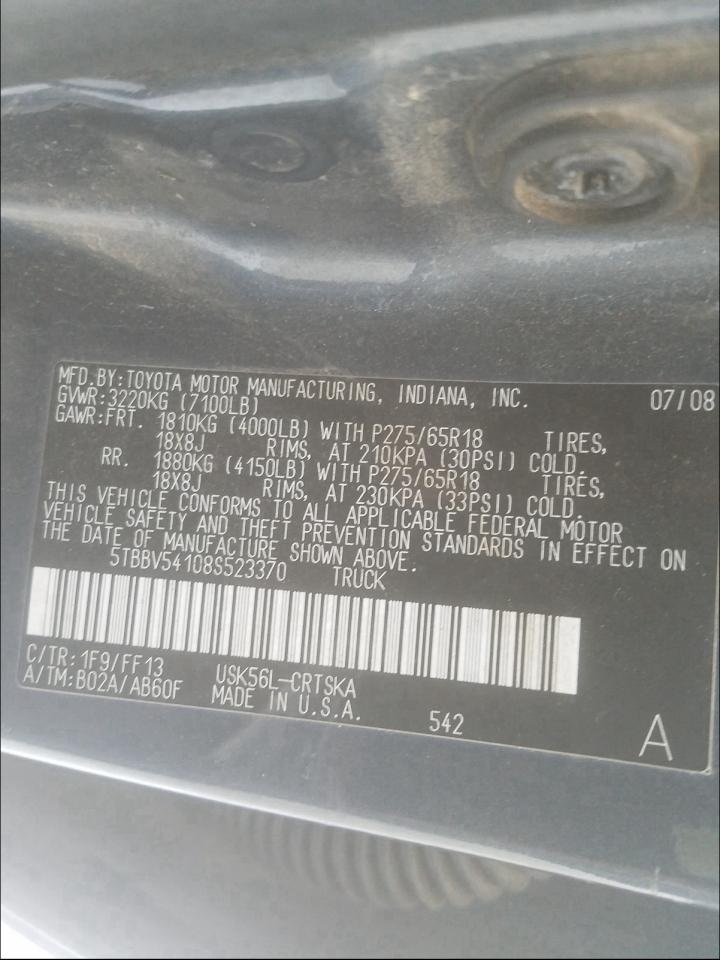 Photo 9 VIN: 5TBBV54108S523370 - TOYOTA TUNDRA DOU 