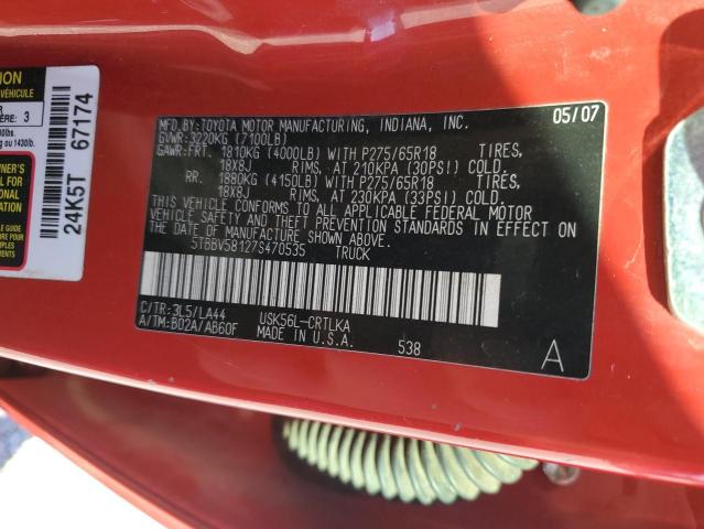 Photo 12 VIN: 5TBBV58127S470535 - TOYOTA TUNDRA DOU 