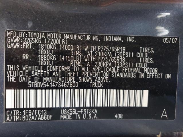 Photo 11 VIN: 5TBDV54147S467800 - TOYOTA TUNDRA CRE 