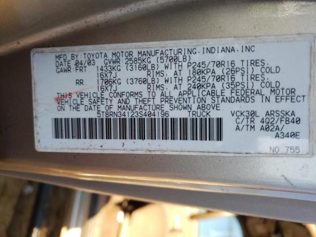 Photo 9 VIN: 5TBRN34123S404196 - TOYOTA TUNDRA ACC 