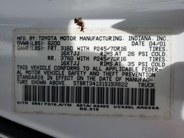 Photo 11 VIN: 5TBRT34131S193822 - TOYOTA TUNDRA ACC 