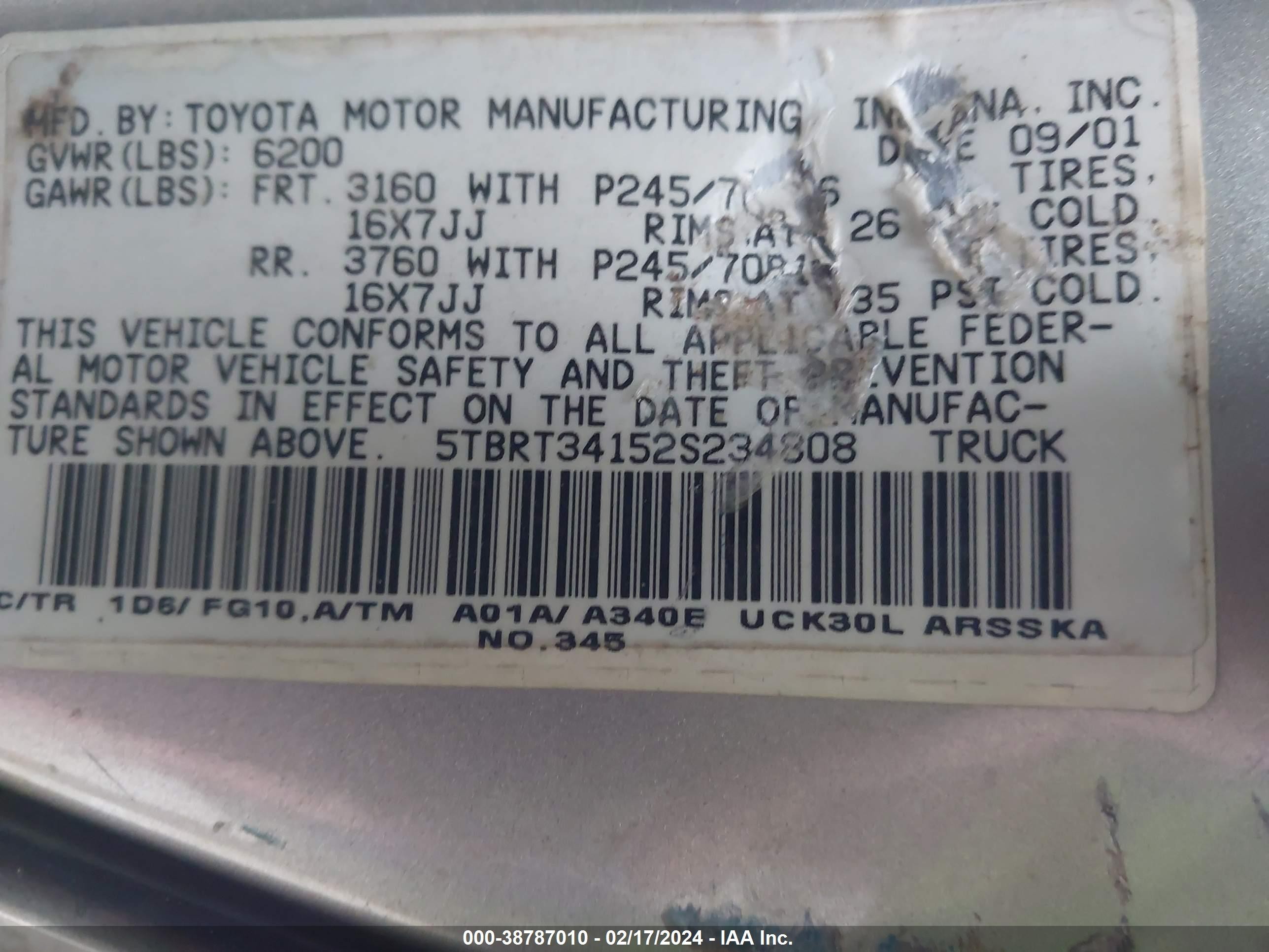 Photo 8 VIN: 5TBRT34152S234808 - TOYOTA TUNDRA 