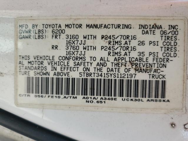 Photo 11 VIN: 5TBRT3415YS112197 - TOYOTA TUNDRA 