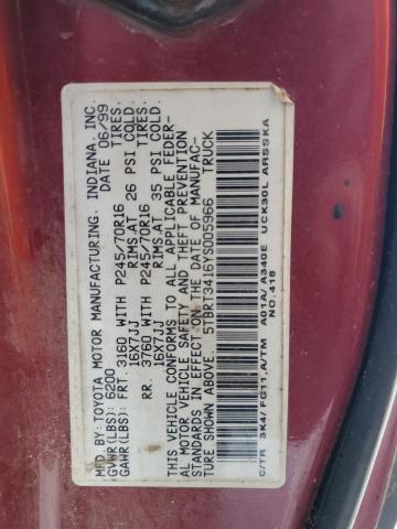 Photo 11 VIN: 5TBRT3416YS005966 - TOYOTA TUNDRA 