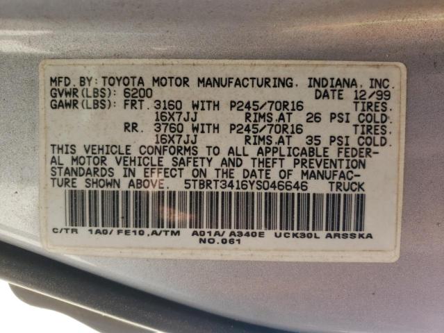 Photo 12 VIN: 5TBRT3416YS046646 - TOYOTA TUNDRA ACC 