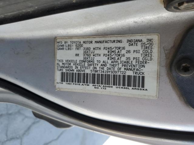 Photo 11 VIN: 5TBRT3419YS097722 - TOYOTA TUNDRA ACC 