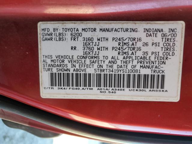 Photo 11 VIN: 5TBRT3419YS110081 - TOYOTA TUNDRA ACC 