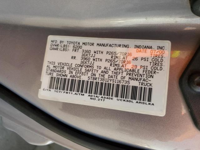 Photo 11 VIN: 5TBRT3812YS116735 - TOYOTA TUNDRA ACC 