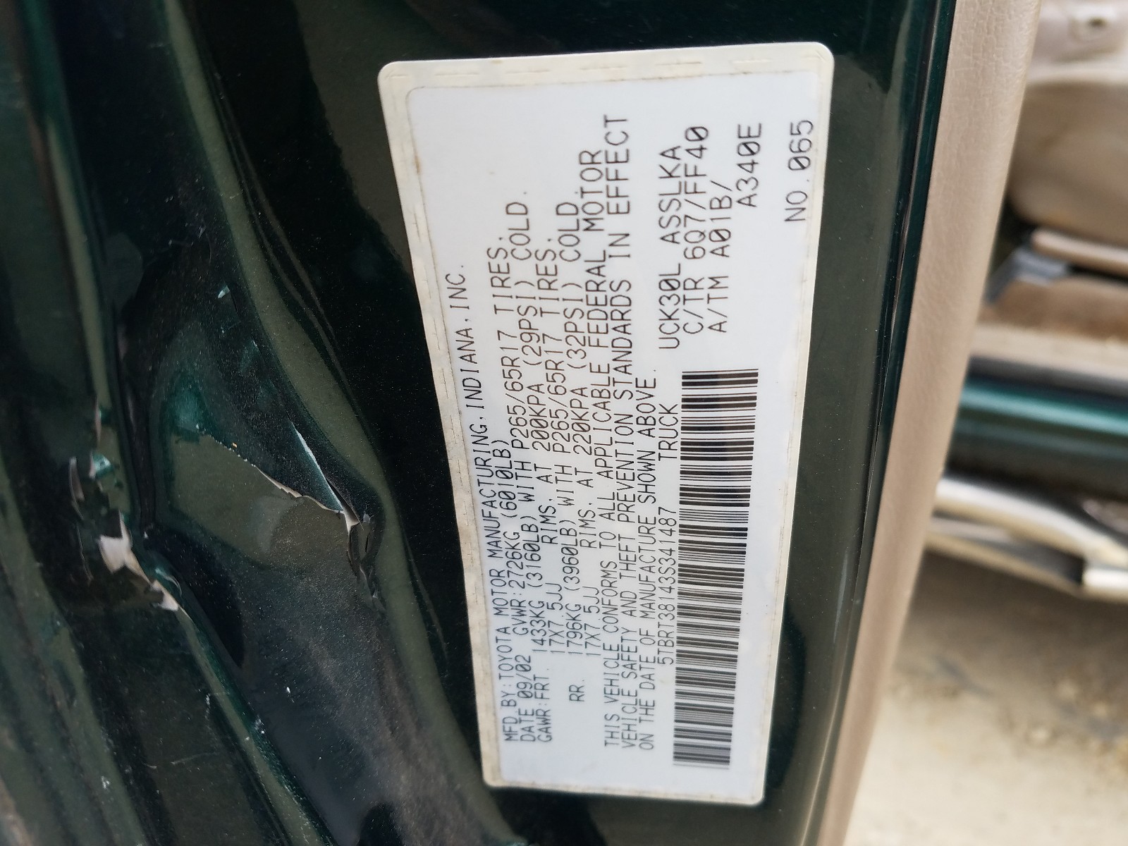 Photo 9 VIN: 5TBRT38143S341487 - TOYOTA TUNDRA ACC 