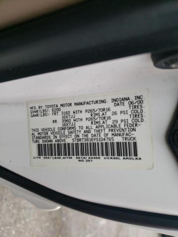 Photo 9 VIN: 5TBRT3816YS104765 - TOYOTA TUNDRA ACC 