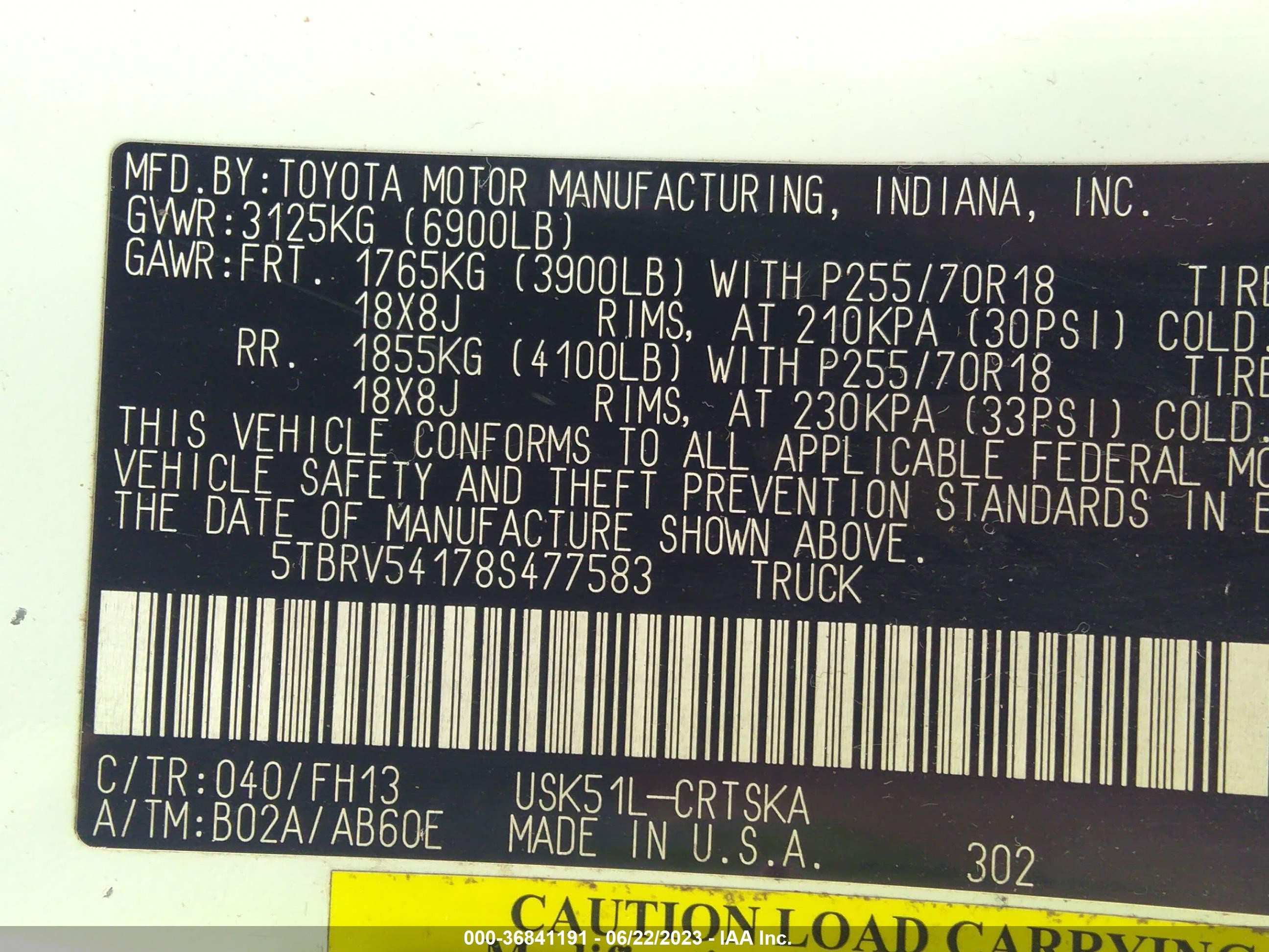 Photo 8 VIN: 5TBRV54178S477583 - TOYOTA TUNDRA 