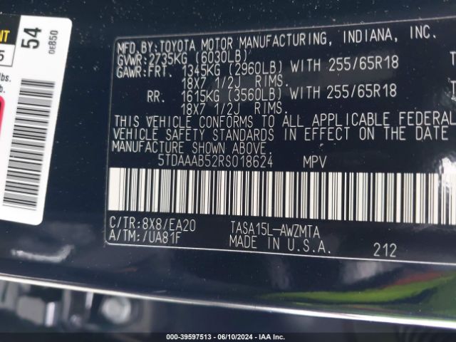 Photo 8 VIN: 5TDAAAB52RS018624 - TOYOTA GRAND HIGHLANDER 