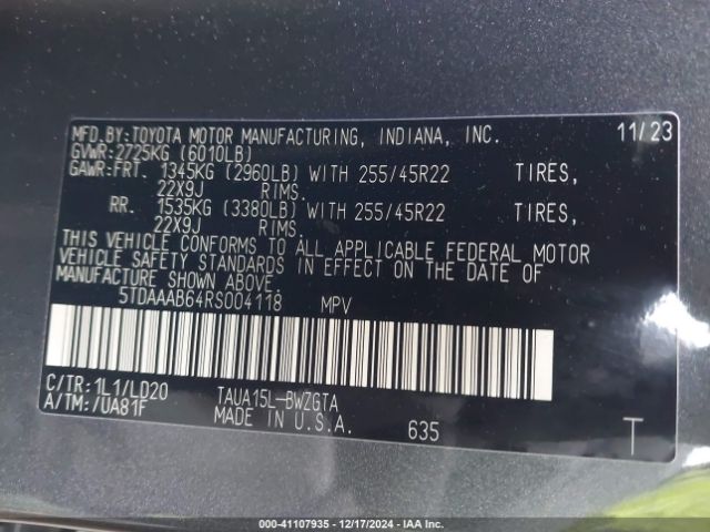 Photo 8 VIN: 5TDAAAB64RS004118 - LEXUS TX 