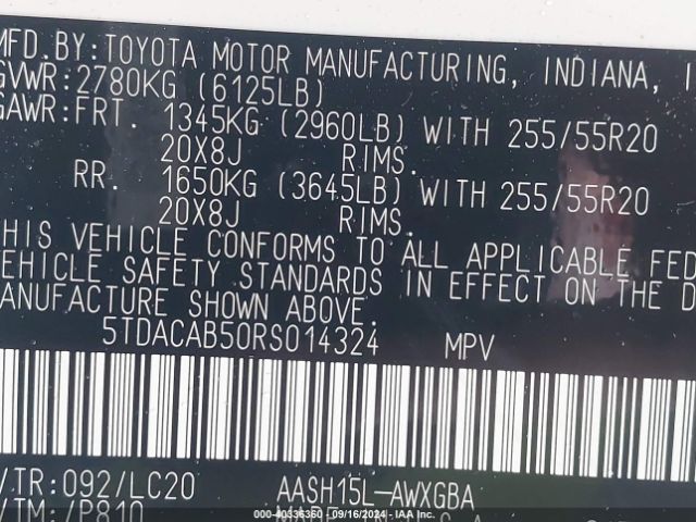 Photo 8 VIN: 5TDACAB50RS014324 - TOYOTA GRAND HIGHLANDER 