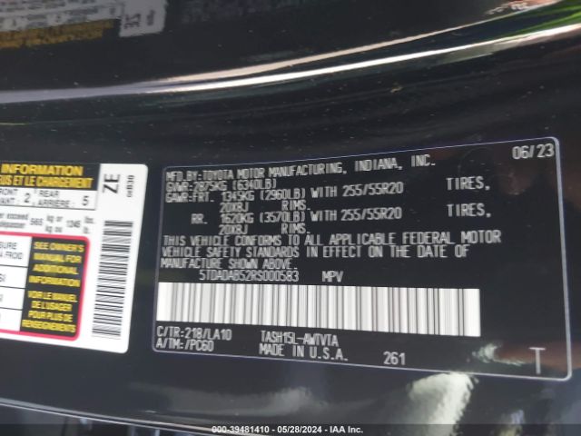 Photo 8 VIN: 5TDADAB52RS000583 - TOYOTA GRAND HIGHLANDER 