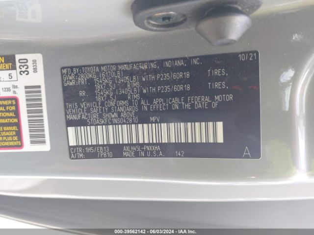 Photo 8 VIN: 5TDASKFC1NS042810 - TOYOTA SIENNA 