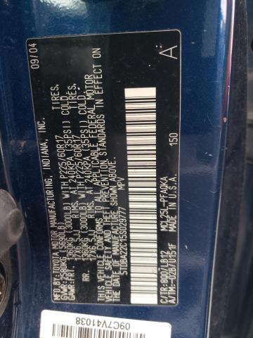 Photo 12 VIN: 5TDBA22C15S029777 - TOYOTA SIENNA XLE 