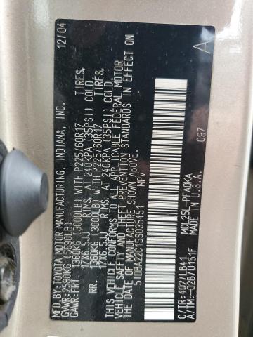 Photo 12 VIN: 5TDBA22C15S035451 - TOYOTA SIENNA XLE 