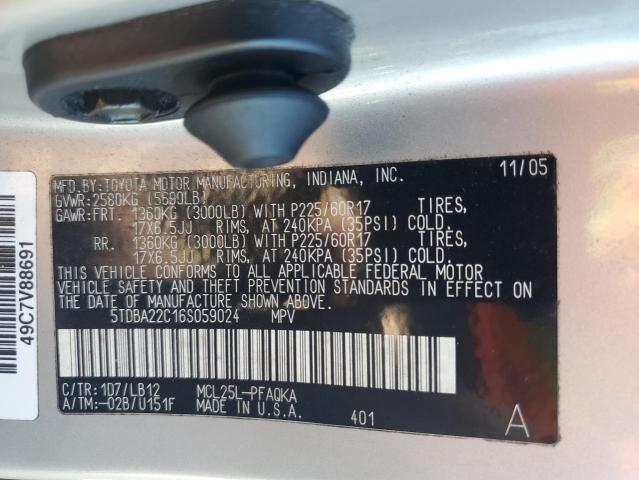 Photo 12 VIN: 5TDBA22C16S059024 - TOYOTA SIENNA XLE 