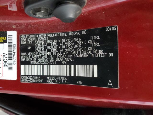 Photo 13 VIN: 5TDBA22CX5S041751 - TOYOTA SIENNA XLE 