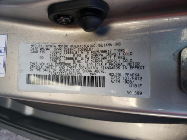 Photo 11 VIN: 5TDBA23C14S021756 - TOYOTA SIENNA LE 