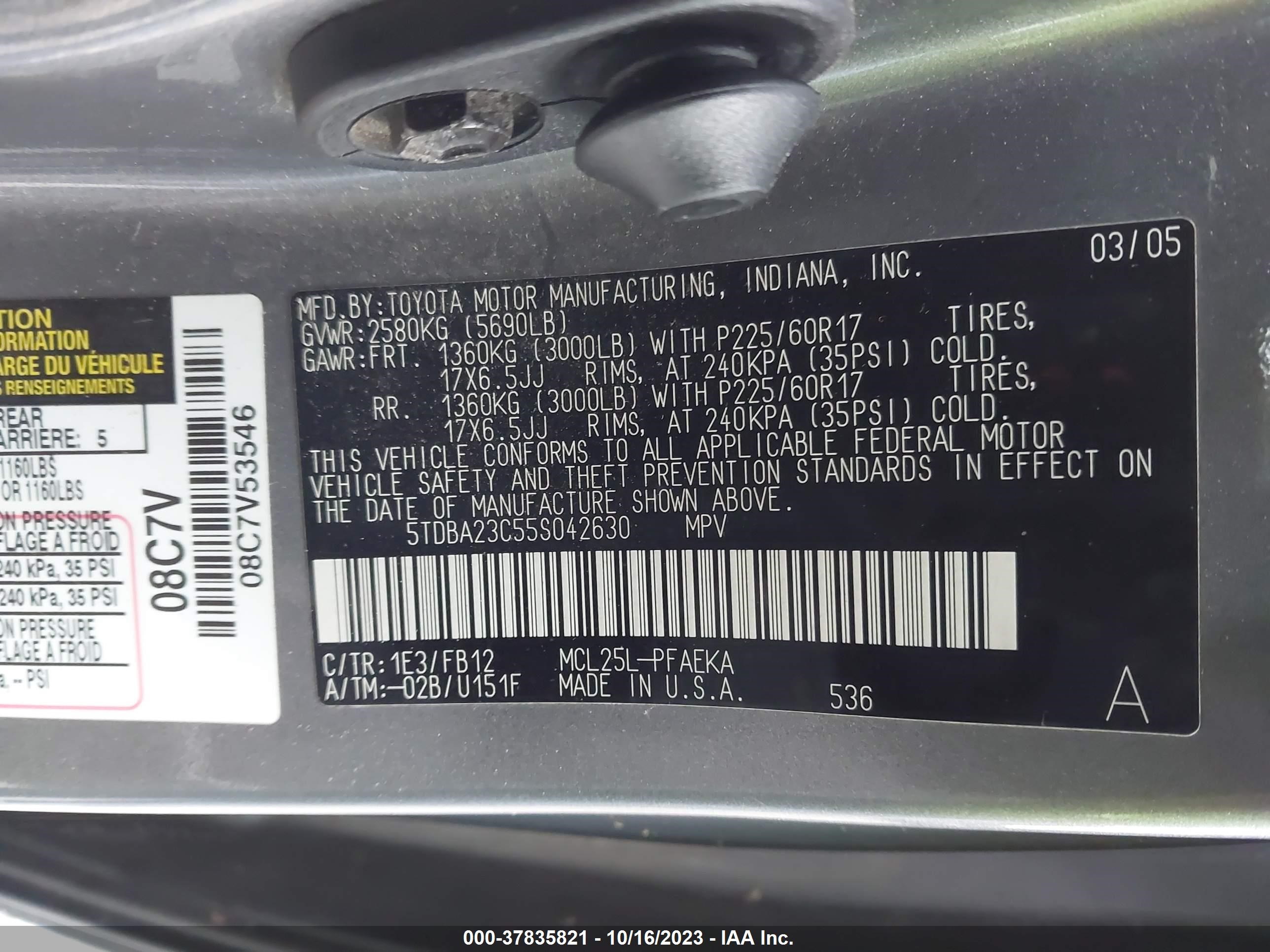 Photo 8 VIN: 5TDBA23C55S042630 - TOYOTA SIENNA 