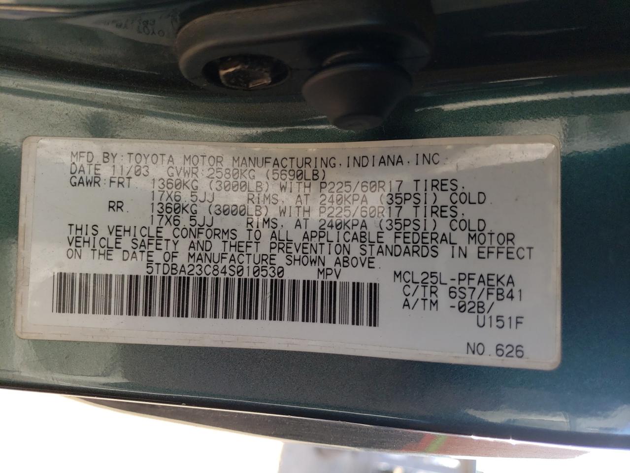 Photo 12 VIN: 5TDBA23C84S010530 - TOYOTA SIENNA 