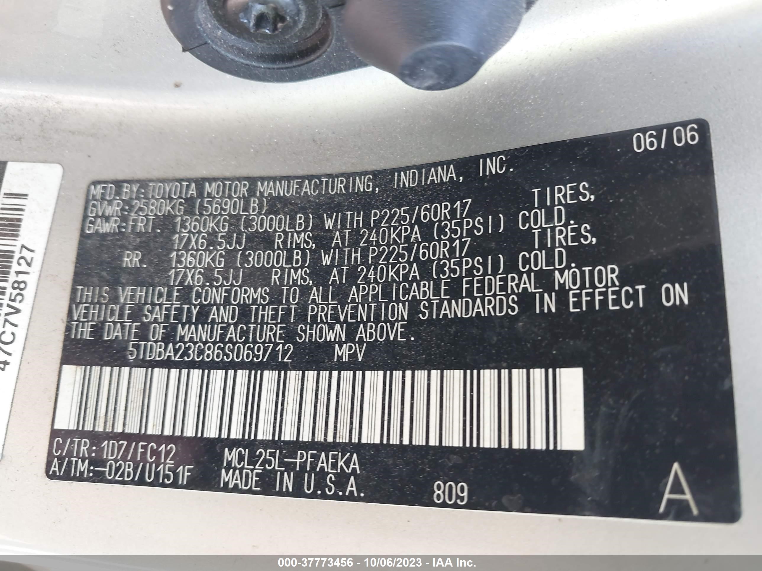 Photo 8 VIN: 5TDBA23C86S069712 - TOYOTA SIENNA 