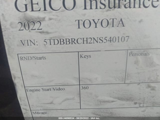 Photo 6 VIN: 5TDBBRCH2NS540107 - TOYOTA HIGHLANDER 