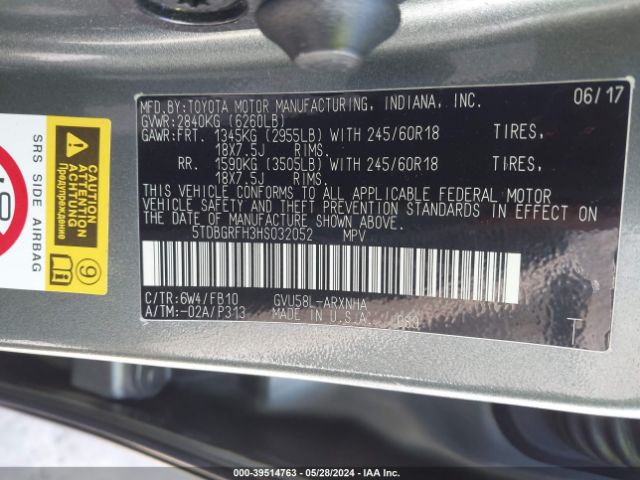 Photo 8 VIN: 5TDBGRFH3HS032052 - TOYOTA HIGHLANDER HYBRID 