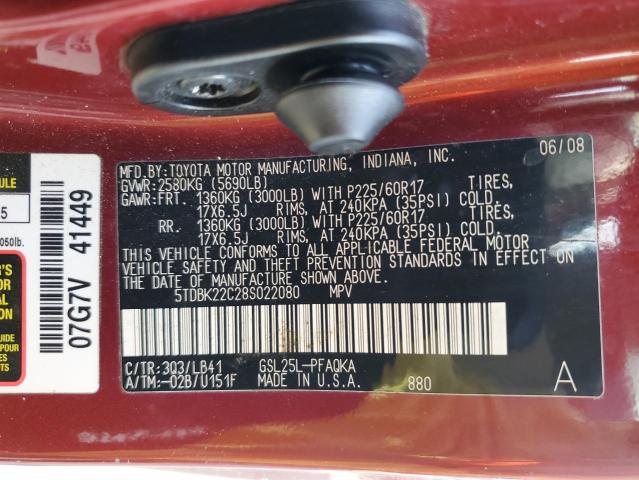 Photo 12 VIN: 5TDBK22C28S022080 - TOYOTA SIENNA XLE 