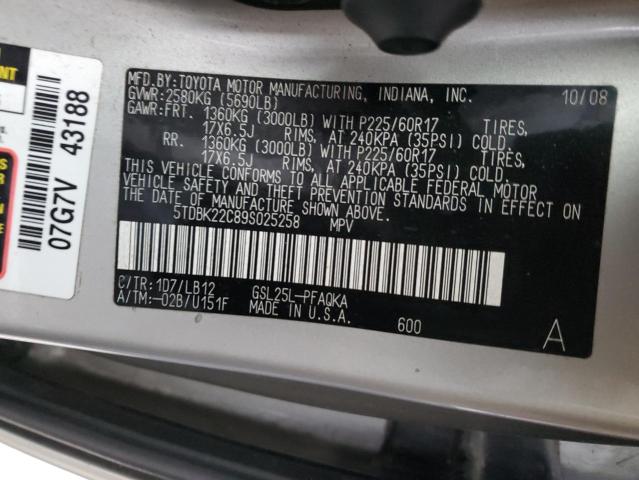 Photo 12 VIN: 5TDBK22C89S025258 - TOYOTA SIENNA XLE 