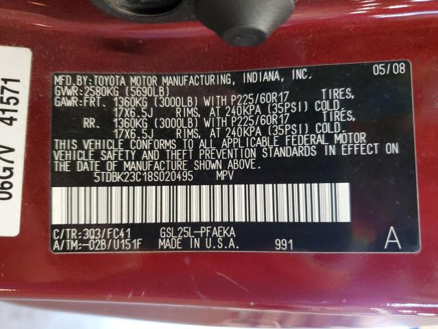 Photo 12 VIN: 5TDBK23C18S020495 - TOYOTA SIENNA LE 