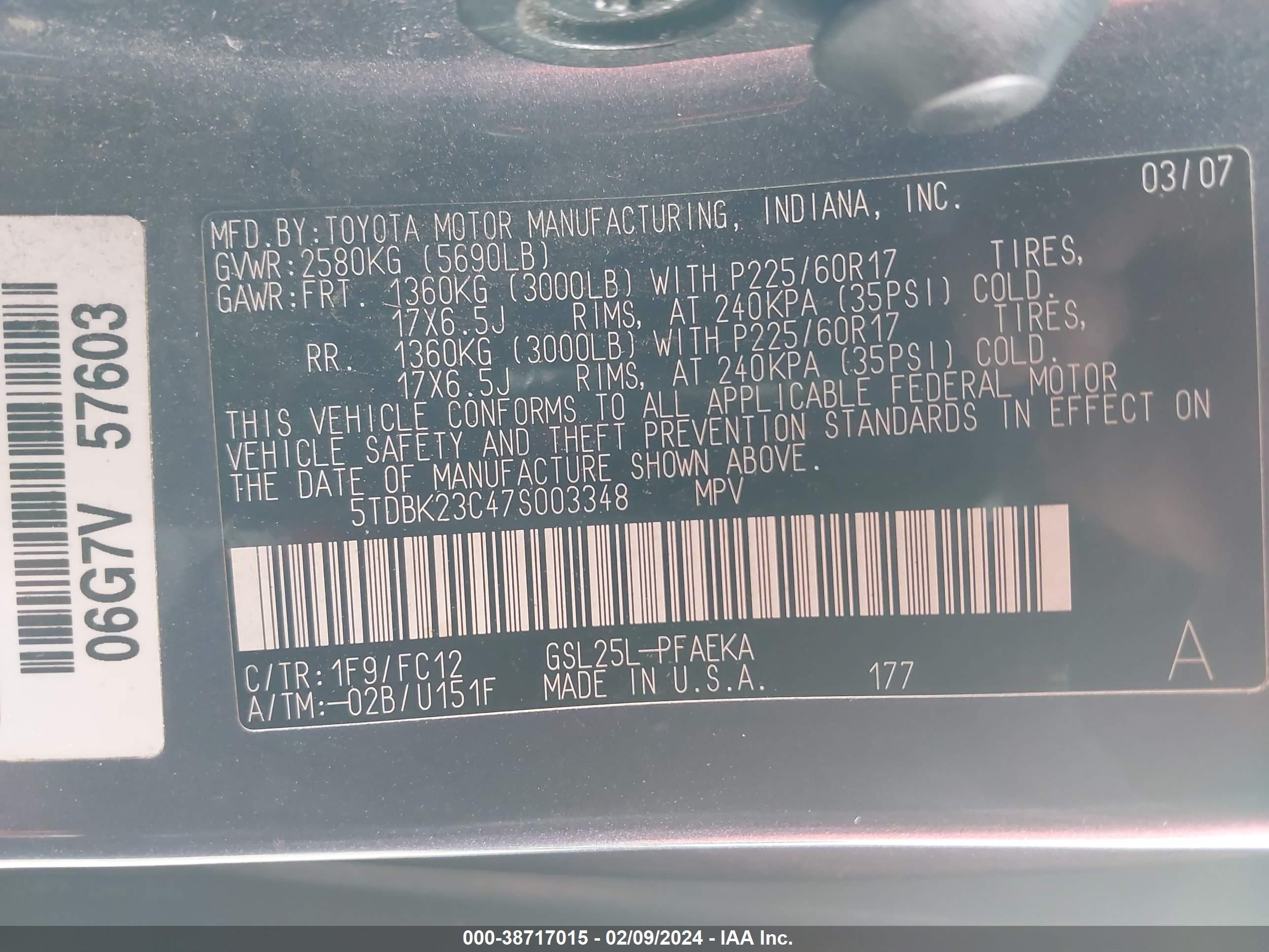 Photo 8 VIN: 5TDBK23C47S003348 - TOYOTA SIENNA 