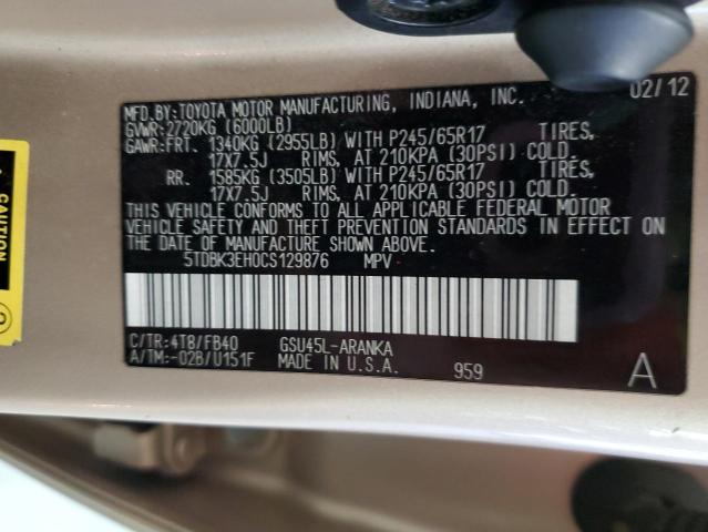 Photo 12 VIN: 5TDBK3EH0CS129876 - TOYOTA HIGHLANDER 