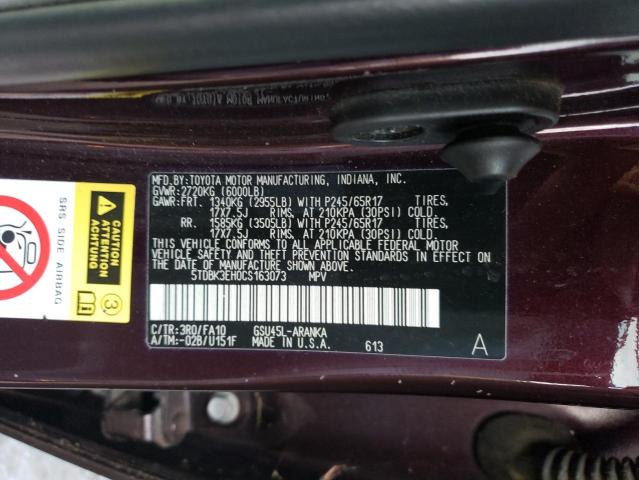 Photo 12 VIN: 5TDBK3EH0CS163073 - TOYOTA HIGHLANDER 