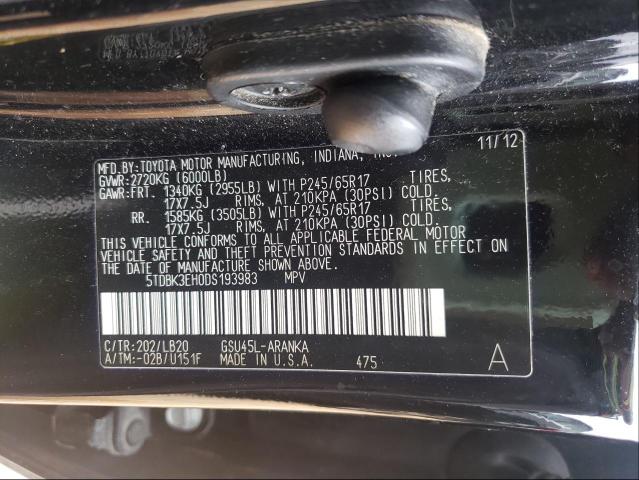 Photo 9 VIN: 5TDBK3EH0DS193983 - TOYOTA HIGHLANDER 