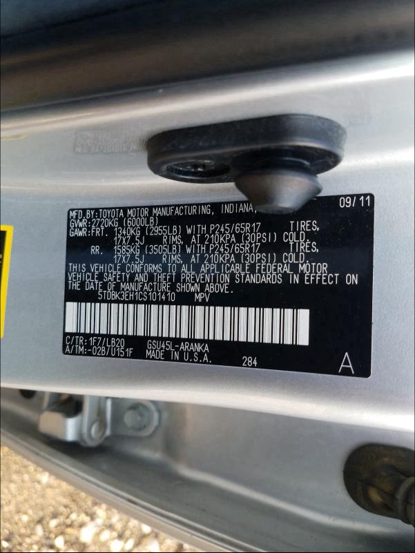 Photo 9 VIN: 5TDBK3EH1CS101410 - TOYOTA HIGHLANDER 