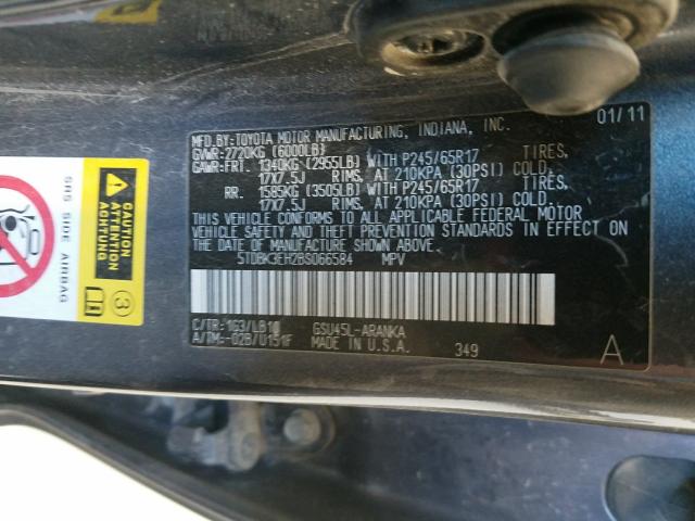 Photo 9 VIN: 5TDBK3EH2BS066584 - TOYOTA HIGHLANDER 