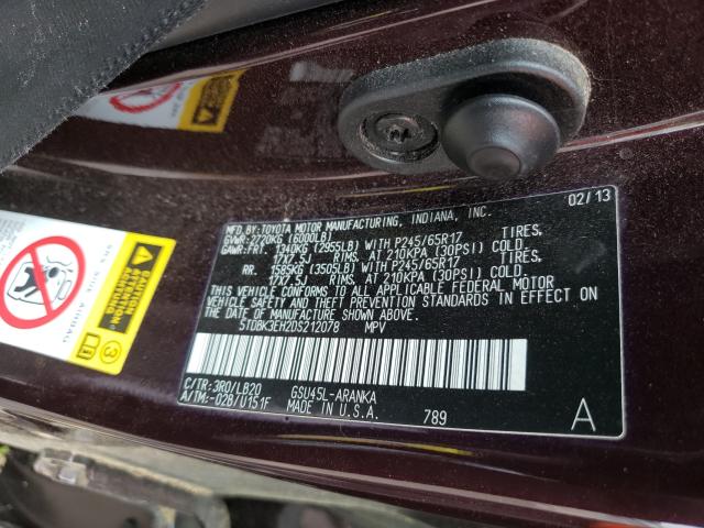 Photo 9 VIN: 5TDBK3EH2DS212078 - TOYOTA HIGHLANDER 