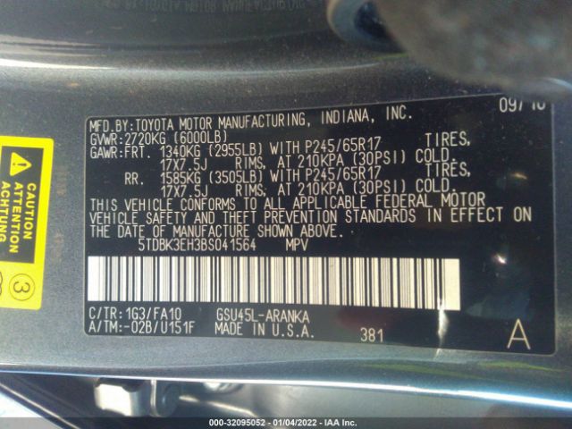 Photo 8 VIN: 5TDBK3EH3BS041564 - TOYOTA HIGHLANDER 