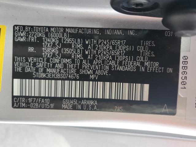 Photo 13 VIN: 5TDBK3EH3BS074676 - TOYOTA HIGHLANDER 