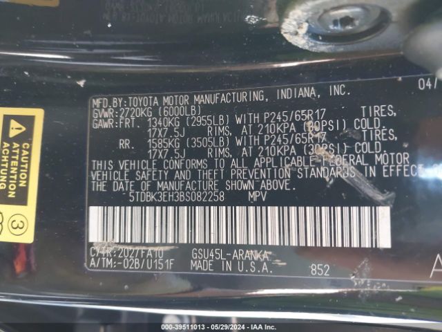 Photo 8 VIN: 5TDBK3EH3BS082258 - TOYOTA HIGHLANDER 