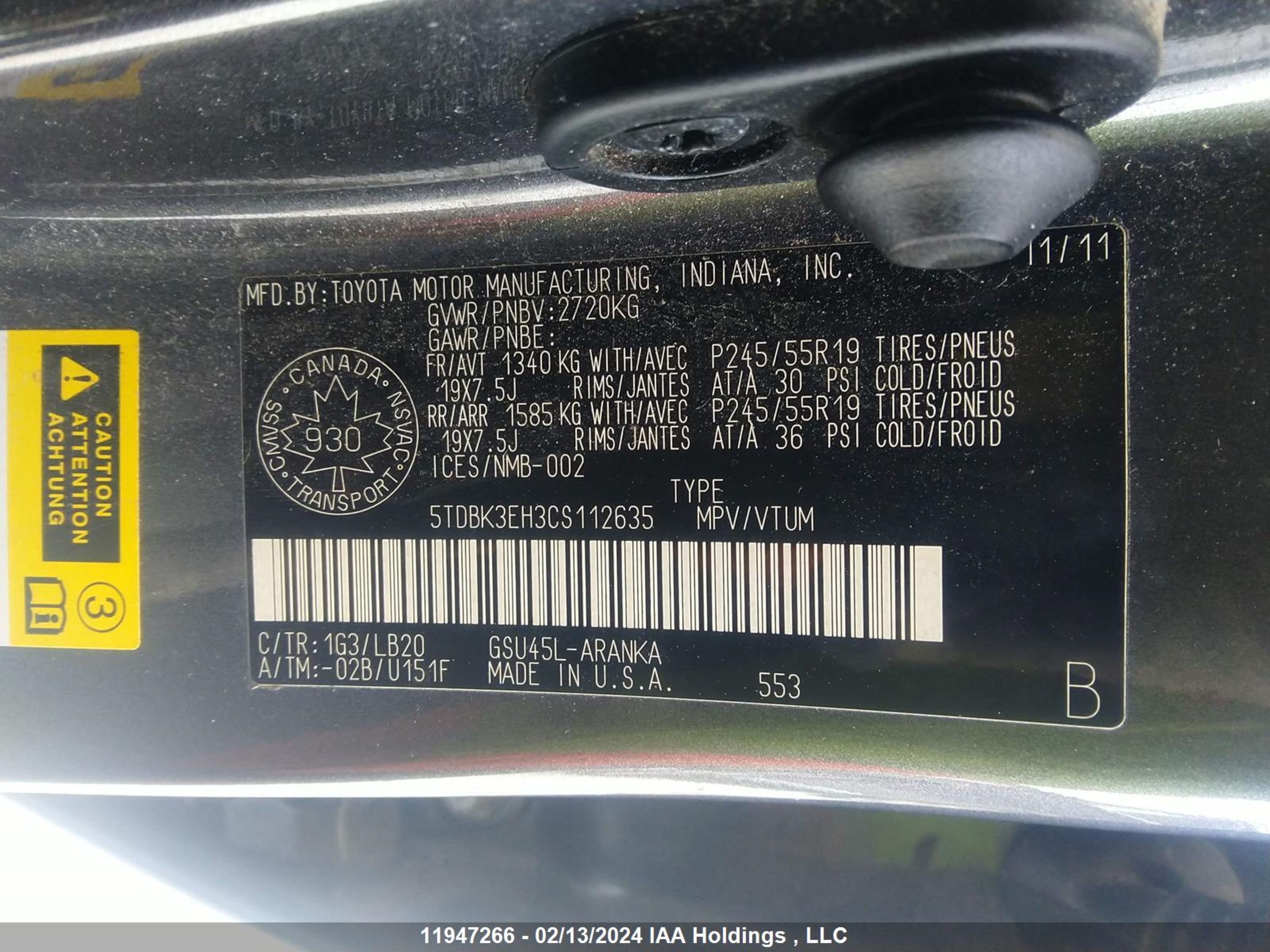 Photo 8 VIN: 5TDBK3EH3CS112635 - TOYOTA HIGHLANDER 