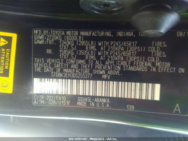 Photo 8 VIN: 5TDBK3EH3DS255277 - TOYOTA HIGHLANDER 