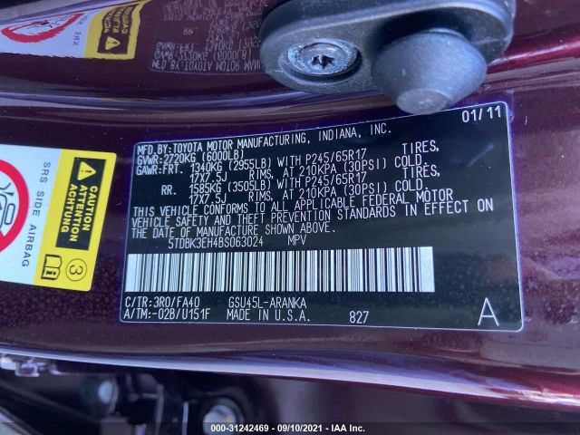 Photo 8 VIN: 5TDBK3EH4BS063024 - TOYOTA HIGHLANDER 