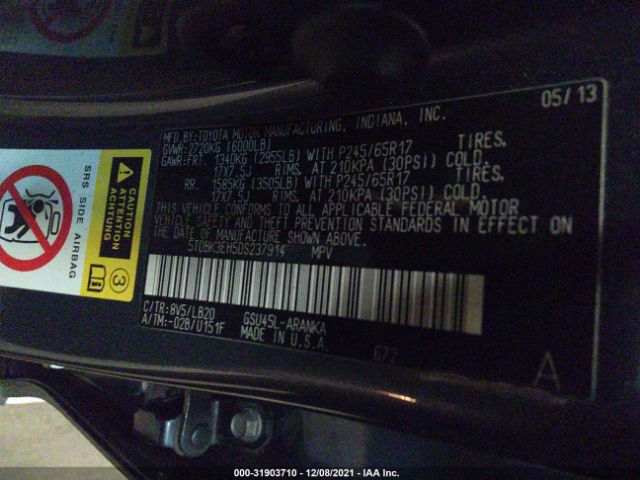 Photo 8 VIN: 5TDBK3EH5DS237914 - TOYOTA HIGHLANDER 