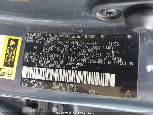 Photo 8 VIN: 5TDBK3EH6BS088605 - TOYOTA HIGHLANDER 